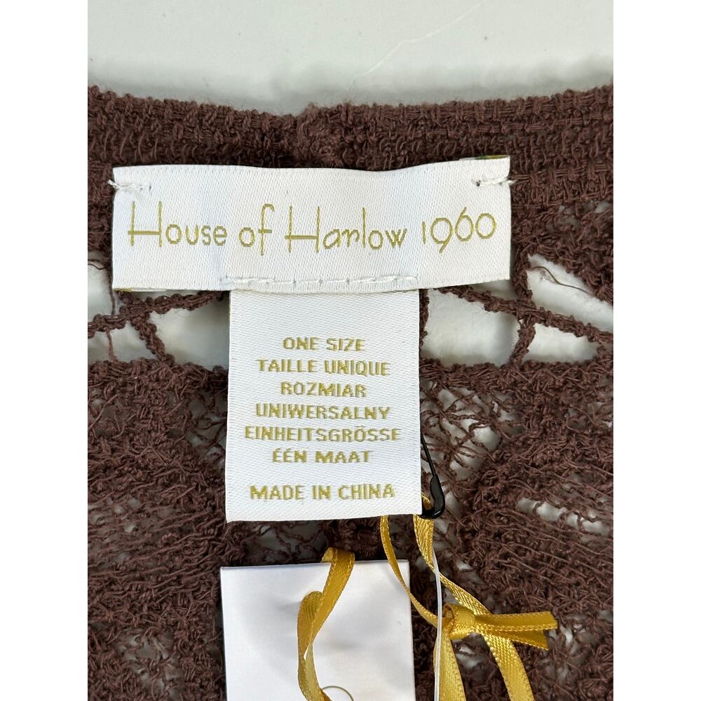 House of Harlow 1960 Brown Lace Tie Front Ruffle Sleeve Blouse NWT One Size - Picture 3 of 8